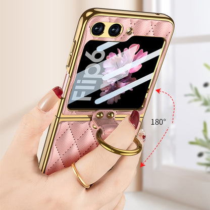 GKK Integrated Plating Diamond Texture PU Phone Case with Ring