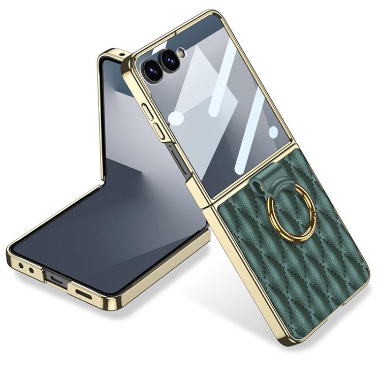 GKK Integrated Plating Diamond Texture PU Phone Case with Ring, For Samsung Galaxy Z Flip6/7 FE, For Samsung Galaxy Z Flip7 5G, For Samsung Galaxy Z Flip5