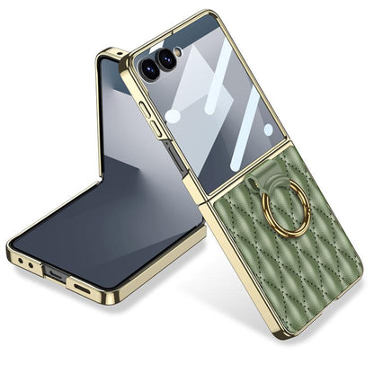 GKK Integrated Plating Diamond Texture PU Phone Case with Ring, For Samsung Galaxy Z Flip6/7 FE, For Samsung Galaxy Z Flip7 5G, For Samsung Galaxy Z Flip5