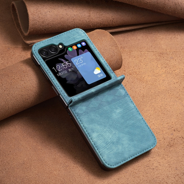 Plaid Embossed Leather Phone Case, For Samsung Galaxy Z Flip6 / Flip7 FE, For Samsung Galaxy Z Flip5, For Samsung Galaxy Z Flip4, For Samsung Galaxy Z Flip3 5G