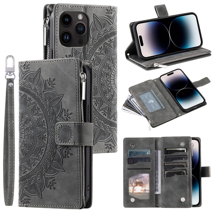 Multi-Card Totem Zipper Leather Phone Case, For iPhone 16e / 17e, For iPhone 16 Pro Max, For iPhone 16 Pro, For iPhone 16 Plus