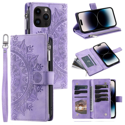 Multi-Card Totem Zipper Leather Phone Case, For iPhone 16e / 17e, For iPhone 16 Pro Max, For iPhone 16 Pro, For iPhone 16 Plus