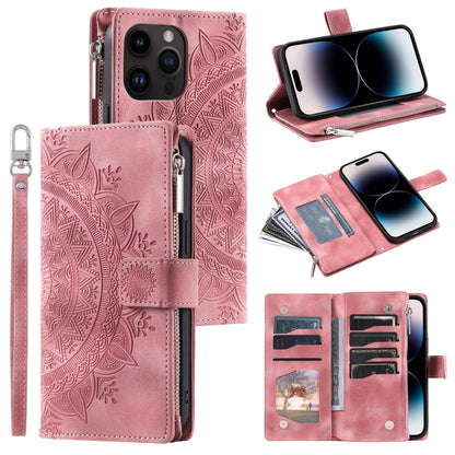 Multi-Card Totem Zipper Leather Phone Case, For iPhone 16e / 17e, For iPhone 16 Pro Max, For iPhone 16 Pro, For iPhone 16 Plus