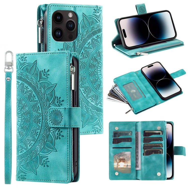 Multi-Card Totem Zipper Leather Phone Case, For iPhone 16e / 17e, For iPhone 16 Pro Max, For iPhone 16 Pro, For iPhone 16 Plus