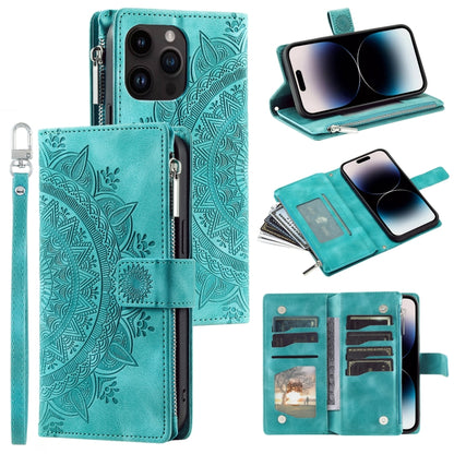 Multi-Card Totem Zipper Leather Phone Case, For iPhone 16e / 17e, For iPhone 16 Pro Max, For iPhone 16 Pro, For iPhone 16 Plus