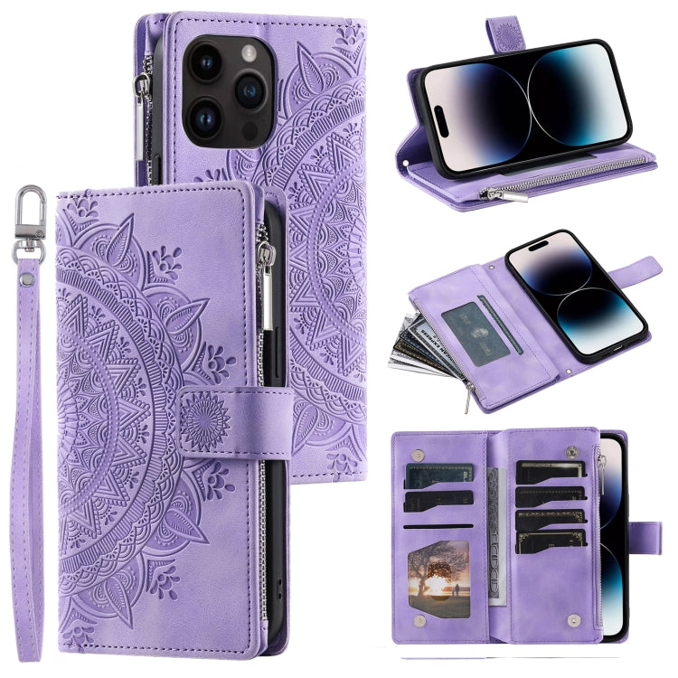 Multi-Card Totem Zipper Leather Phone Case, For iPhone 16e / 17e, For iPhone 16 Pro Max, For iPhone 16 Pro, For iPhone 16 Plus