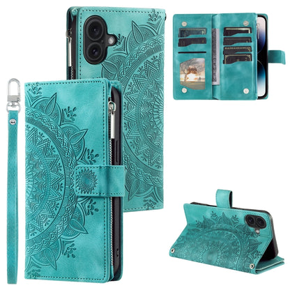 Multi-Card Totem Zipper Leather Phone Case, For iPhone 16e / 17e, For iPhone 16 Pro Max, For iPhone 16 Pro, For iPhone 16 Plus