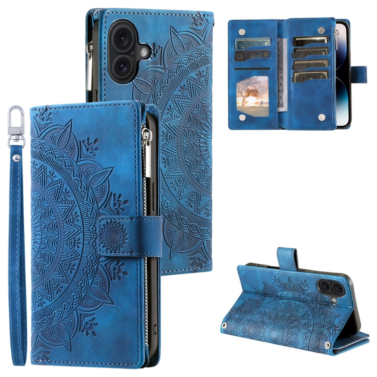 Multi-Card Totem Zipper Leather Phone Case, For iPhone 16e / 17e, For iPhone 16 Pro Max, For iPhone 16 Pro, For iPhone 16 Plus