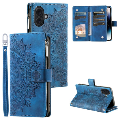 Multi-Card Totem Zipper Leather Phone Case, For iPhone 16e / 17e, For iPhone 16 Pro Max, For iPhone 16 Pro, For iPhone 16 Plus