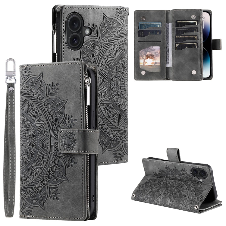 Multi-Card Totem Zipper Leather Phone Case, For iPhone 16e / 17e, For iPhone 16 Pro Max, For iPhone 16 Pro, For iPhone 16 Plus