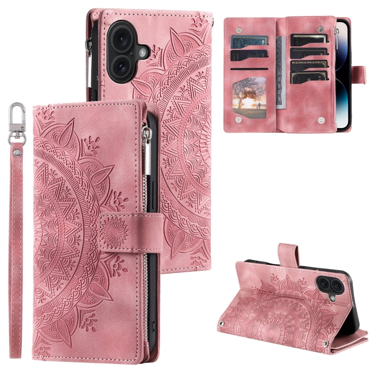 Multi-Card Totem Zipper Leather Phone Case, For iPhone 16e / 17e, For iPhone 16 Pro Max, For iPhone 16 Pro, For iPhone 16 Plus