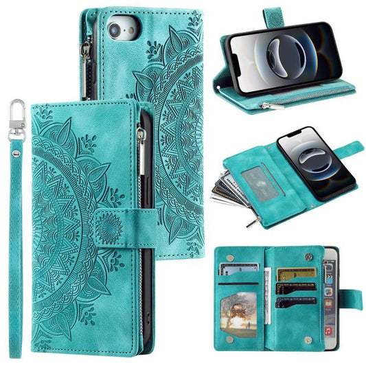 Multi-Card Totem Zipper Leather Phone Case, For iPhone 16e / 17e, For iPhone 16 Pro Max, For iPhone 16 Pro, For iPhone 16 Plus