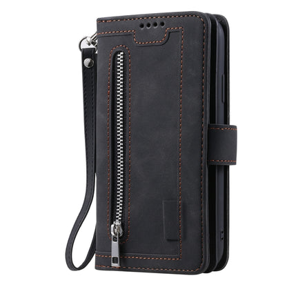 Nine Card Zipper Bag Leather Phone Case with Lanyard