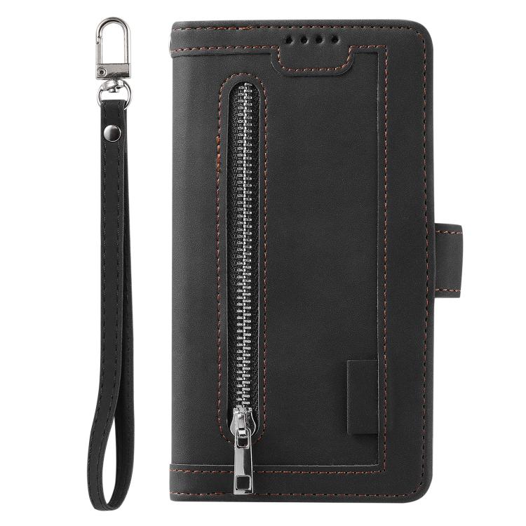 Nine Card Zipper Bag Leather Phone Case with Lanyard