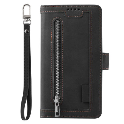 Nine Card Zipper Bag Leather Phone Case with Lanyard