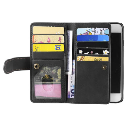 Nine Card Zipper Bag Leather Phone Case with Lanyard