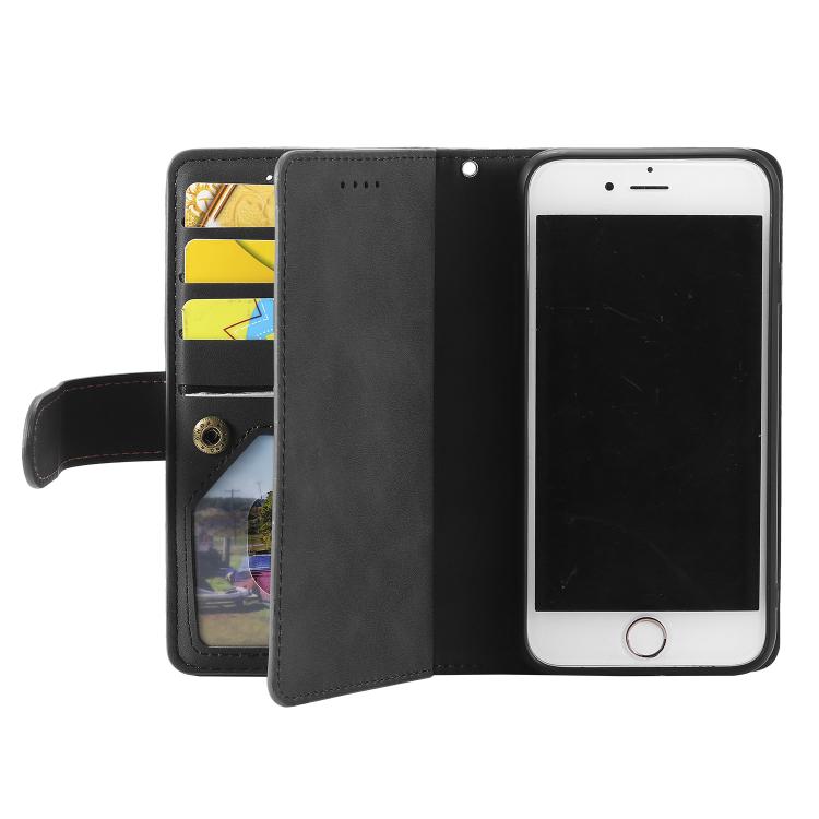 Nine Card Zipper Bag Leather Phone Case with Lanyard