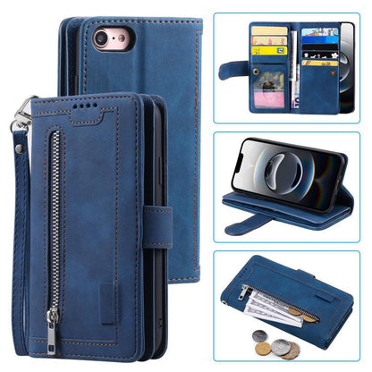 Nine Card Zipper Bag Leather Phone Case with Lanyard