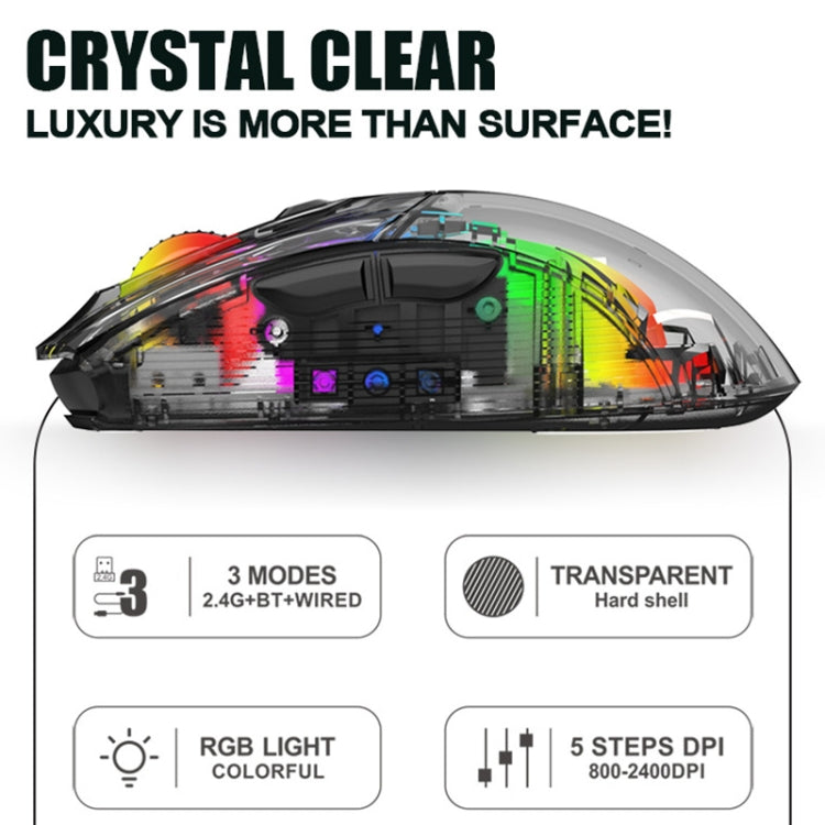 XUNFOX XYH20RGB 2.4G + BT + Wired Transparent 2400DPI RGB Light Gaming Mouse, 2.4G + BT + Wired