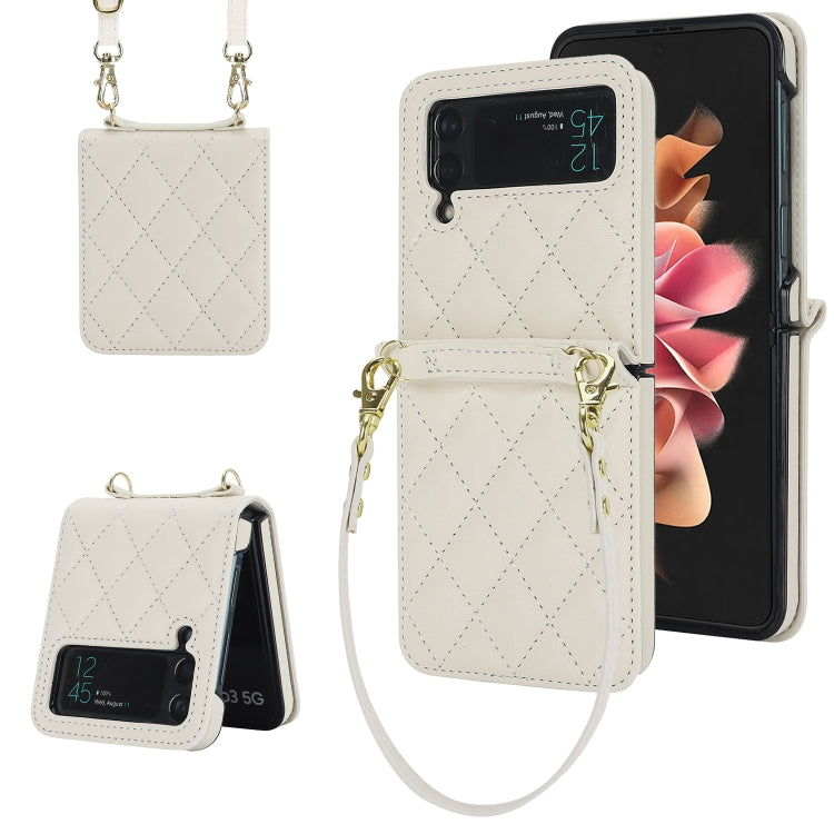Rhombic Texture Phone Case with Long & Short Lanyard, For Samsung Galaxy Z Flip6 / Flip7 FE, For Samsung Galaxy Z Flip5, For Samsung Galaxy Z Flip4