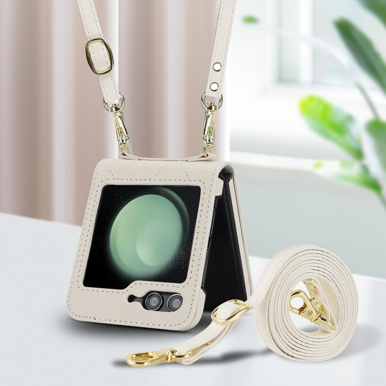 Rhombic Texture Phone Case with Long & Short Lanyard, For Samsung Galaxy Z Flip6 / Flip7 FE, For Samsung Galaxy Z Flip5, For Samsung Galaxy Z Flip4