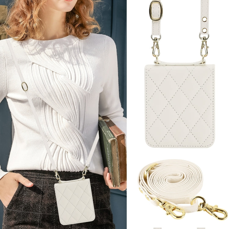 Rhombic Texture Phone Case with Long & Short Lanyard, For Samsung Galaxy Z Flip6 / Flip7 FE, For Samsung Galaxy Z Flip5, For Samsung Galaxy Z Flip4