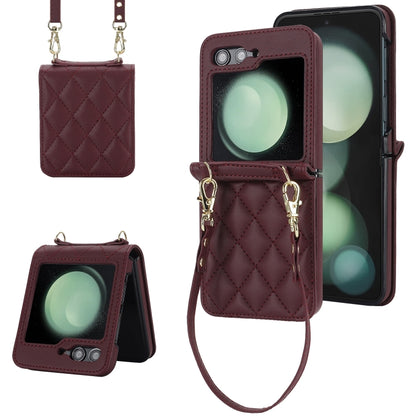 Rhombic Texture Phone Case with Long & Short Lanyard