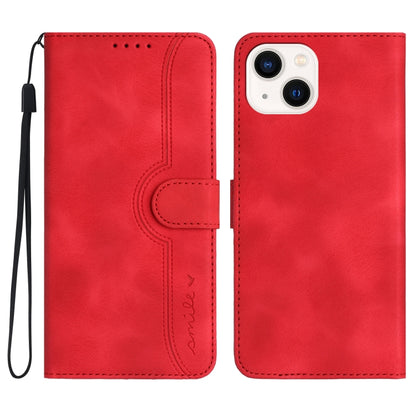 Heart Pattern Skin Feel Leather Phone Case, For iPhone 15