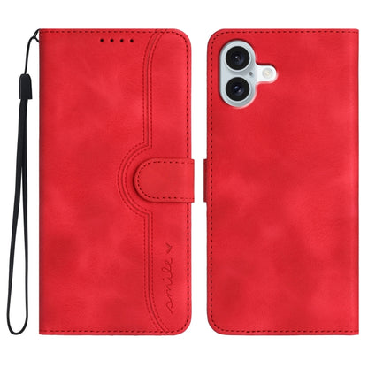 Heart Pattern Skin Feel Leather Phone Case, iPhone 16e, For iPhone 16 Pro Max, For iPhone 16 Pro, For iPhone 16 Plus
