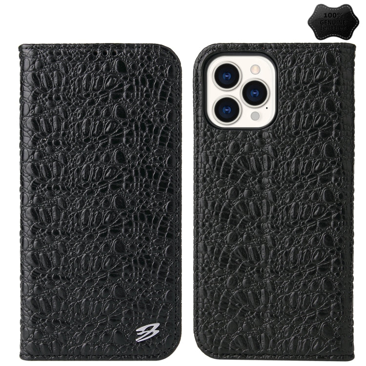Fierre Shann Crocodile Texture Magnetic Genuine Leather Phone Case, For iPhone 14 Pro Max