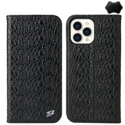 Fierre Shann Crocodile Texture Magnetic Genuine Leather Phone Case, For iPhone 14 Pro Max