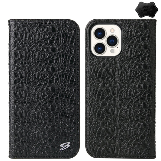 Fierre Shann Crocodile Texture Magnetic Genuine Leather Phone Case, For iPhone 14 Pro Max