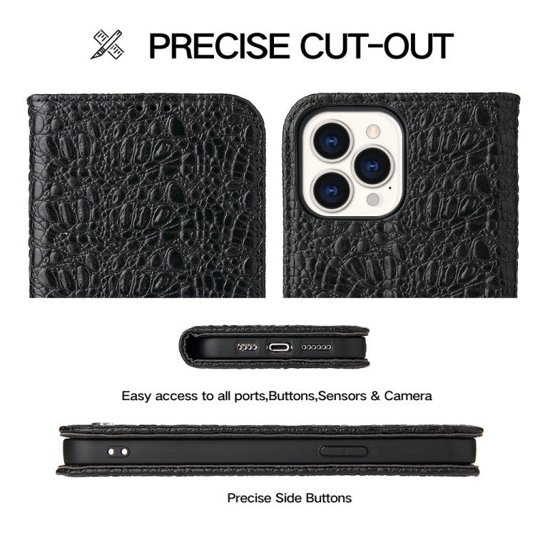 Fierre Shann Crocodile Texture Magnetic Genuine Leather Phone Case, For iPhone 14 Pro Max