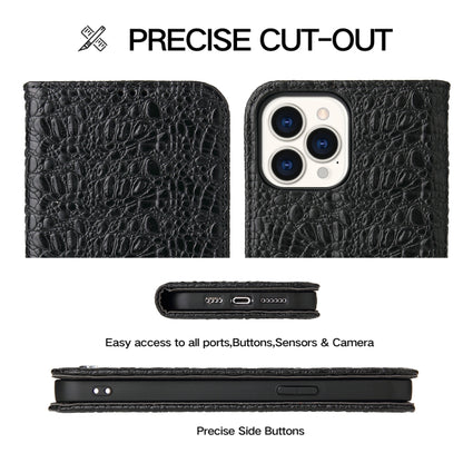 Fierre Shann Crocodile Texture Magnetic Genuine Leather Phone Case, For iPhone 14 Pro Max