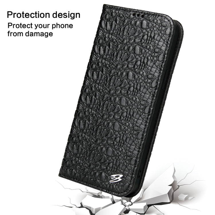 Fierre Shann Crocodile Texture Magnetic Genuine Leather Phone Case, For iPhone 14 Pro Max