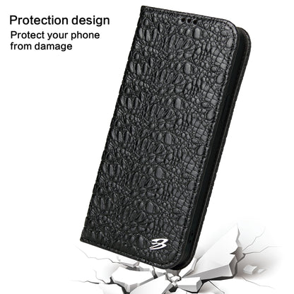 Fierre Shann Crocodile Texture Magnetic Genuine Leather Phone Case, For iPhone 14 Pro Max