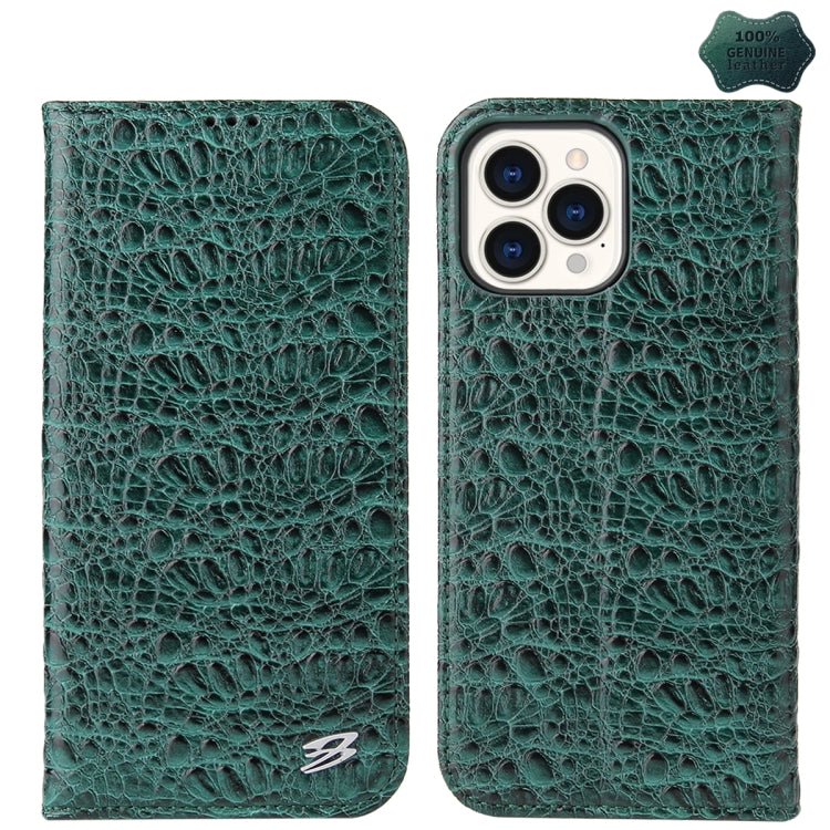 Fierre Shann Crocodile Texture Magnetic Genuine Leather Phone Case, For iPhone 14 Pro Max