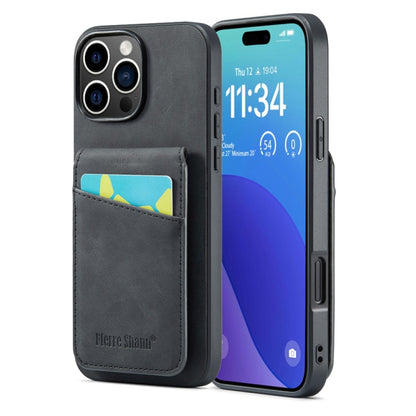 Fierre Shann Crazy Horse Card Holder Back Cover PU Phone Case, For iPhone 16 Pro Max, For iPhone 16 Pro, For iPhone 16 Plus, For iPhone 16