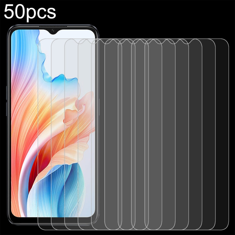 50pcs 0.26mm 9H 2.5D Tempered Glass Film, For OPPO Reno12 F 4G / A3 Energy / F27, For OPPO K12x / Reno12 F 5G / A3, For OPPO Reno12 Pro, For OPPO A2x / A1i 5G, For OPPO Reno11 China, For OPPO A2, For OPPO A2m, For OPPO A74 4G