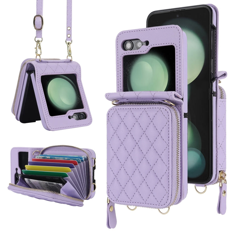 Rhombic Texture Card Bag Phone Case with Dual Lanyard