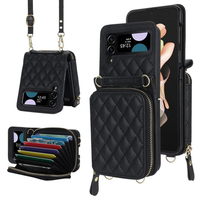 Rhombic Texture Card Bag Phone Case with Dual Lanyard, For Samsung Galaxy Z Flip6 / Flip7 FE, For Samsung Galaxy Z Flip5, For Samsung Galaxy Z Flip4