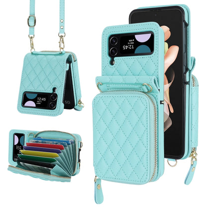 Rhombic Texture Card Bag Phone Case with Dual Lanyard, For Samsung Galaxy Z Flip6 / Flip7 FE, For Samsung Galaxy Z Flip5, For Samsung Galaxy Z Flip4