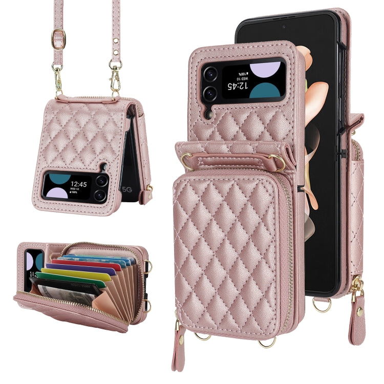Rhombic Texture Card Bag Phone Case with Dual Lanyard, For Samsung Galaxy Z Flip6 / Flip7 FE, For Samsung Galaxy Z Flip5, For Samsung Galaxy Z Flip4