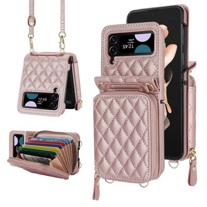 Rhombic Texture Card Bag Phone Case with Dual Lanyard, For Samsung Galaxy Z Flip6 / Flip7 FE, For Samsung Galaxy Z Flip5, For Samsung Galaxy Z Flip4