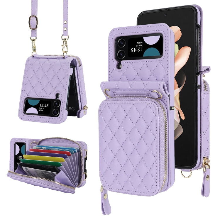 Rhombic Texture Card Bag Phone Case with Dual Lanyard, For Samsung Galaxy Z Flip6 / Flip7 FE, For Samsung Galaxy Z Flip5, For Samsung Galaxy Z Flip4