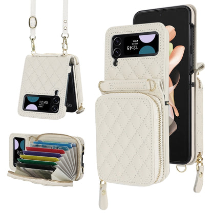 Rhombic Texture Card Bag Phone Case with Dual Lanyard