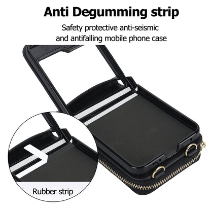 Rhombic Texture Card Bag Phone Case with Dual Lanyard, For Samsung Galaxy Z Flip6 / Flip7 FE, For Samsung Galaxy Z Flip5, For Samsung Galaxy Z Flip4