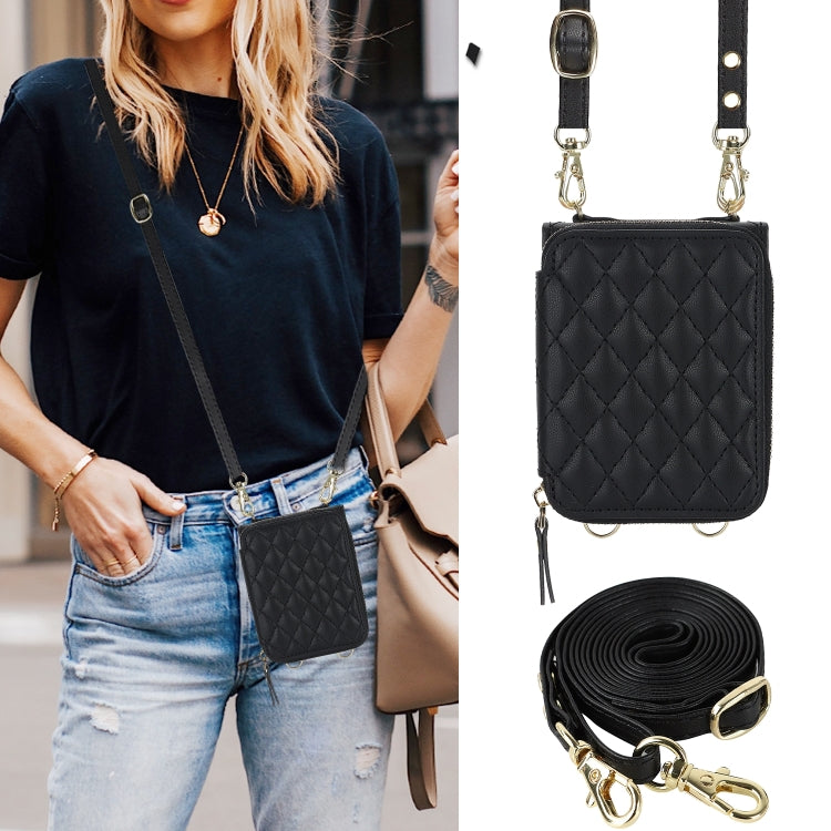 Rhombic Texture Card Bag Phone Case with Dual Lanyard, For Samsung Galaxy Z Flip6 / Flip7 FE, For Samsung Galaxy Z Flip5, For Samsung Galaxy Z Flip4