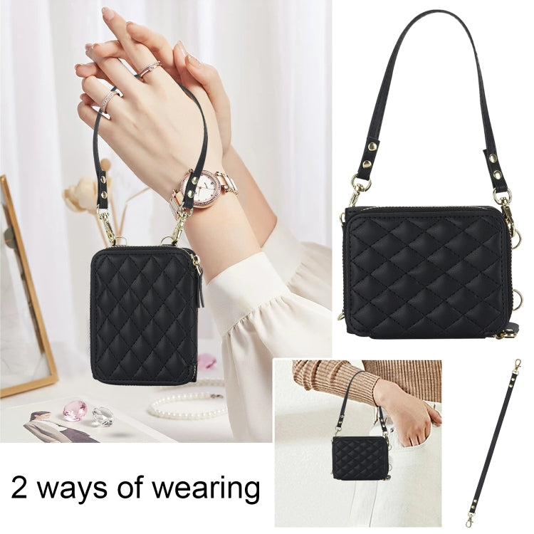 Rhombic Texture Card Bag Phone Case with Dual Lanyard, For Samsung Galaxy Z Flip6 / Flip7 FE, For Samsung Galaxy Z Flip5, For Samsung Galaxy Z Flip4