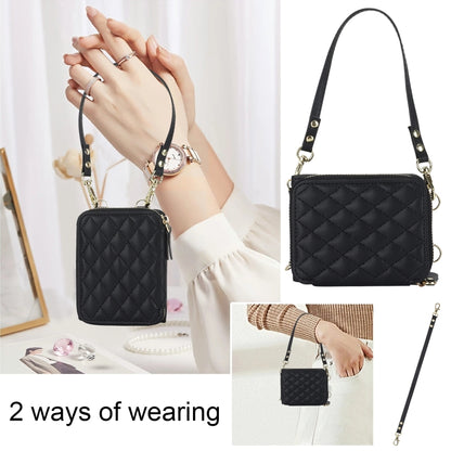 Rhombic Texture Card Bag Phone Case with Dual Lanyard, For Samsung Galaxy Z Flip6 / Flip7 FE, For Samsung Galaxy Z Flip5, For Samsung Galaxy Z Flip4